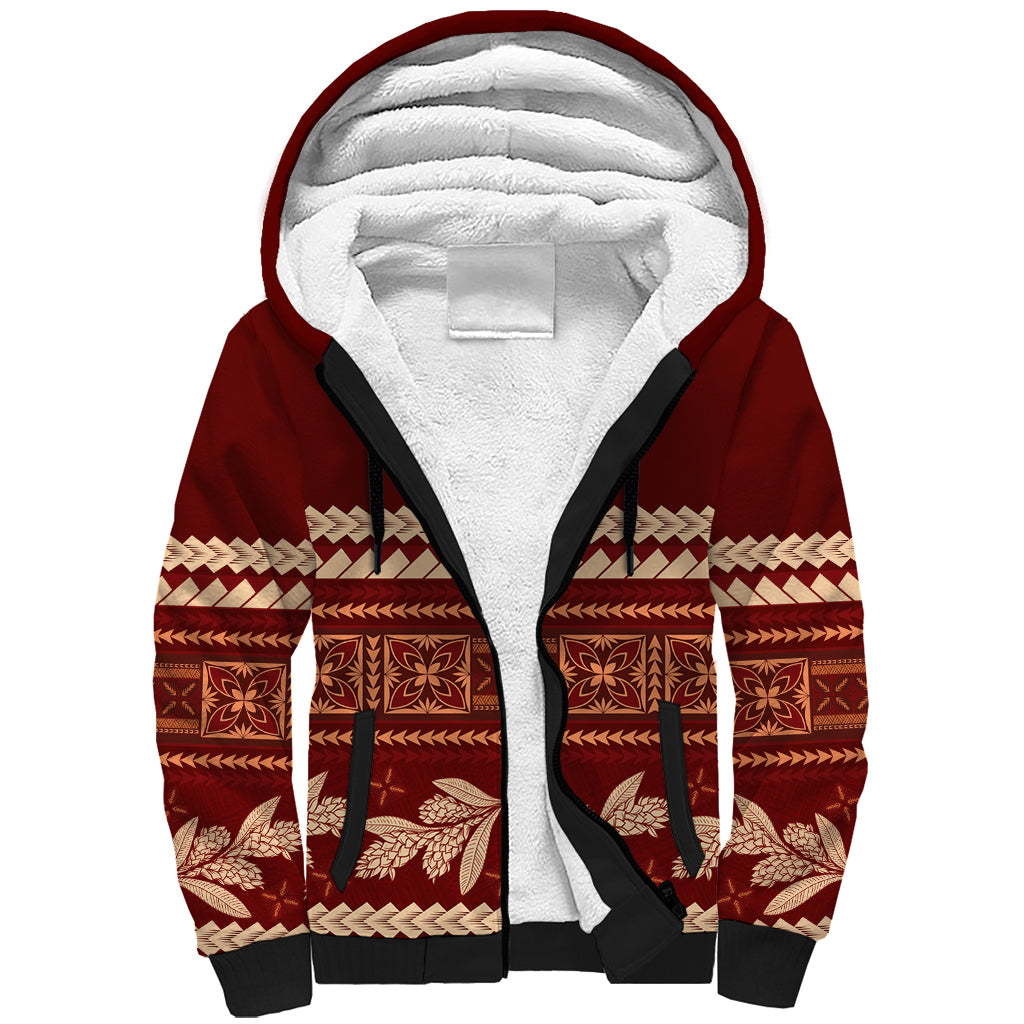 Red Samoa Siapo Teuila Flowers Sherpa Hoodie