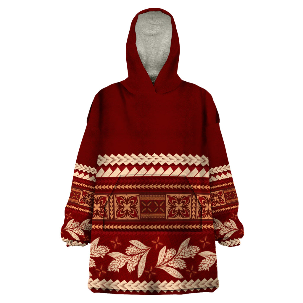 Red Samoa Siapo Teuila Flowers Wearable Blanket Hoodie