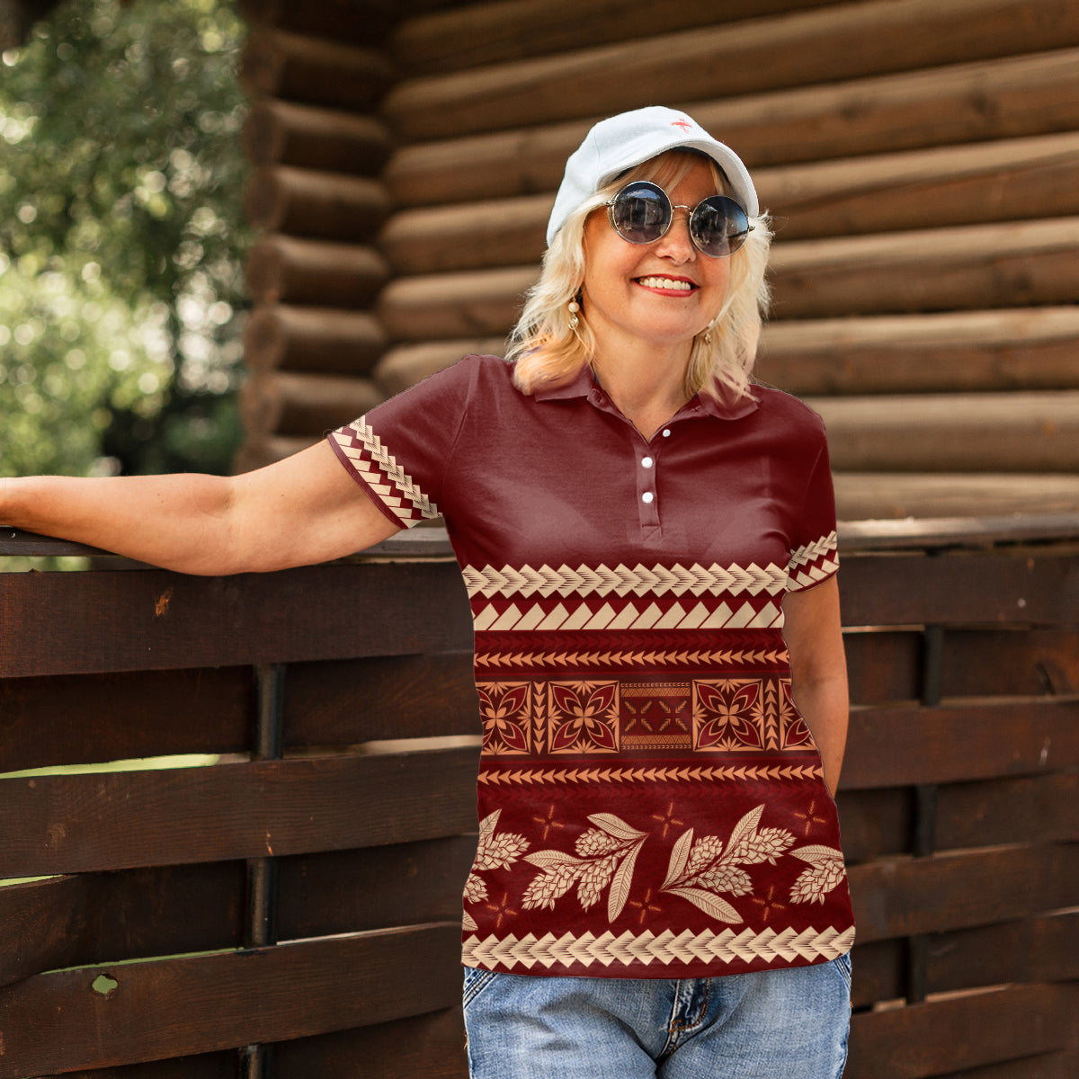 Red Samoa Siapo Teuila Flowers Women Polo Shirt