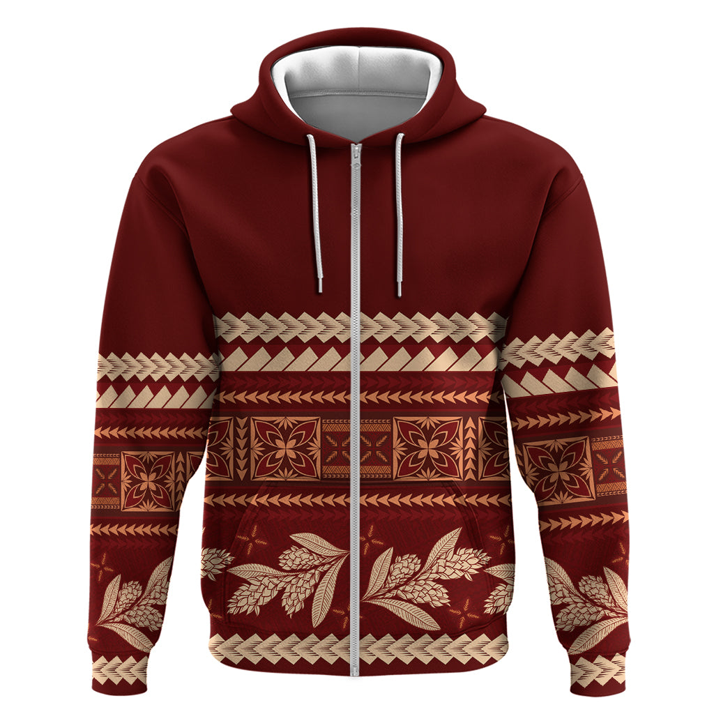 Red Samoa Siapo Teuila Flowers Zip Hoodie