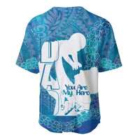 Turquoise Polynesia Father's Day Baseball Jersey Dad You Are My Hero