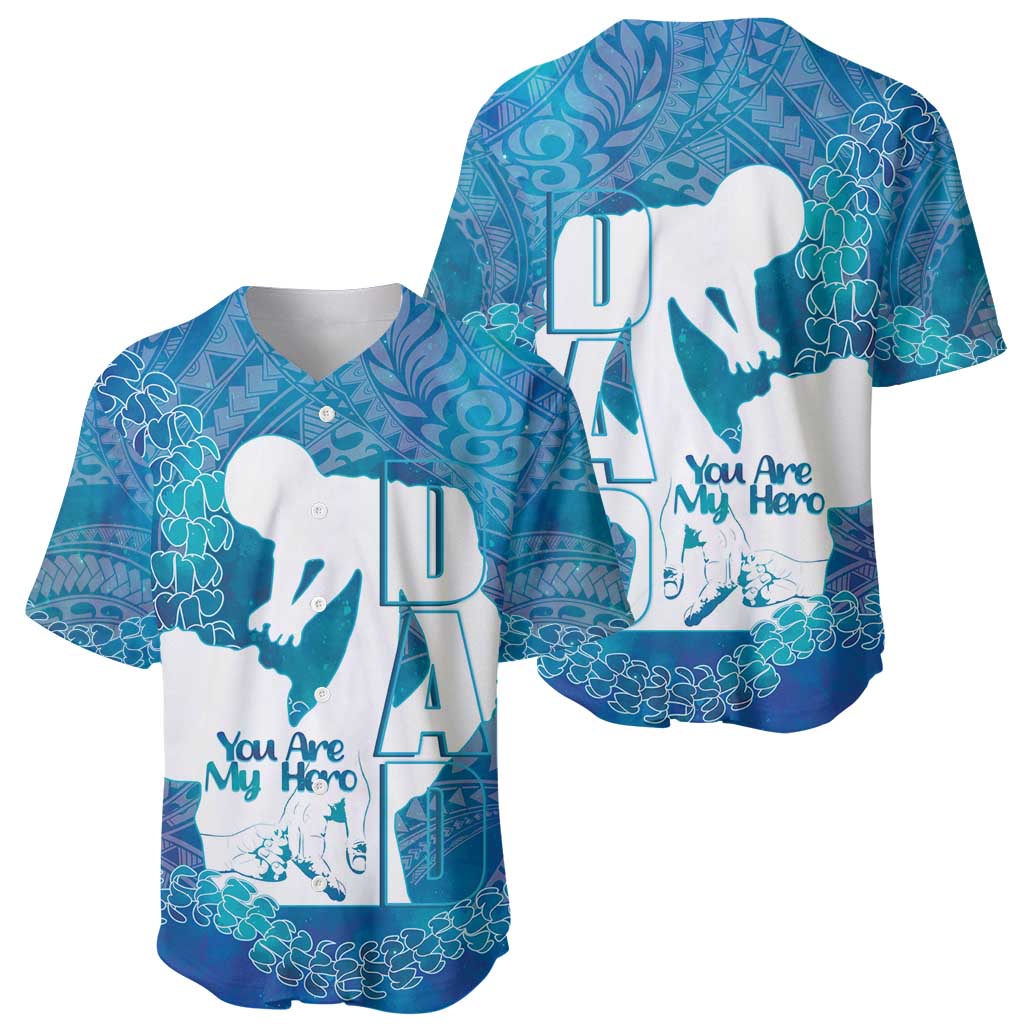 Turquoise Polynesia Father's Day Baseball Jersey Dad You Are My Hero