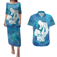Turquoise Polynesia Father's Day Couples Matching Puletasi and Hawaiian Shirt Dad You Are My Hero LT14 Turquoise - Polynesian Pride