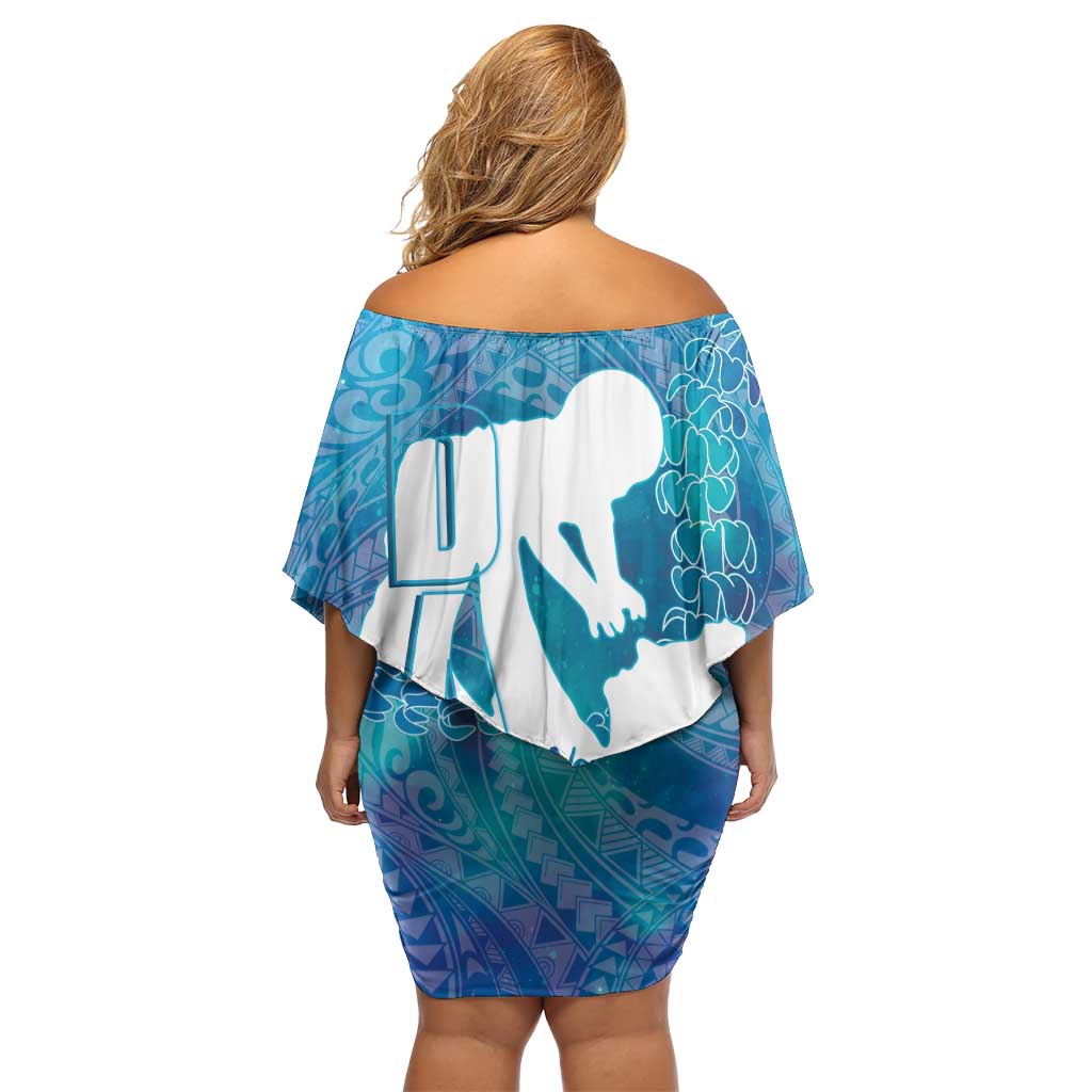 Turquoise Polynesia Father's Day Family Matching Off Shoulder Short Dress and Hawaiian Shirt Dad You Are My Hero