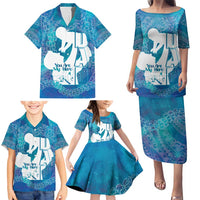 Turquoise Polynesia Father's Day Family Matching Puletasi and Hawaiian Shirt Dad You Are My Hero