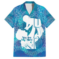 Turquoise Polynesia Father's Day Family Matching Short Sleeve Bodycon Dress and Hawaiian Shirt Dad You Are My Hero