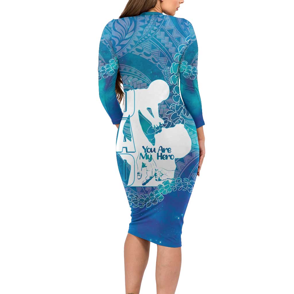 Turquoise Polynesia Father's Day Long Sleeve Bodycon Dress Dad You Are My Hero
