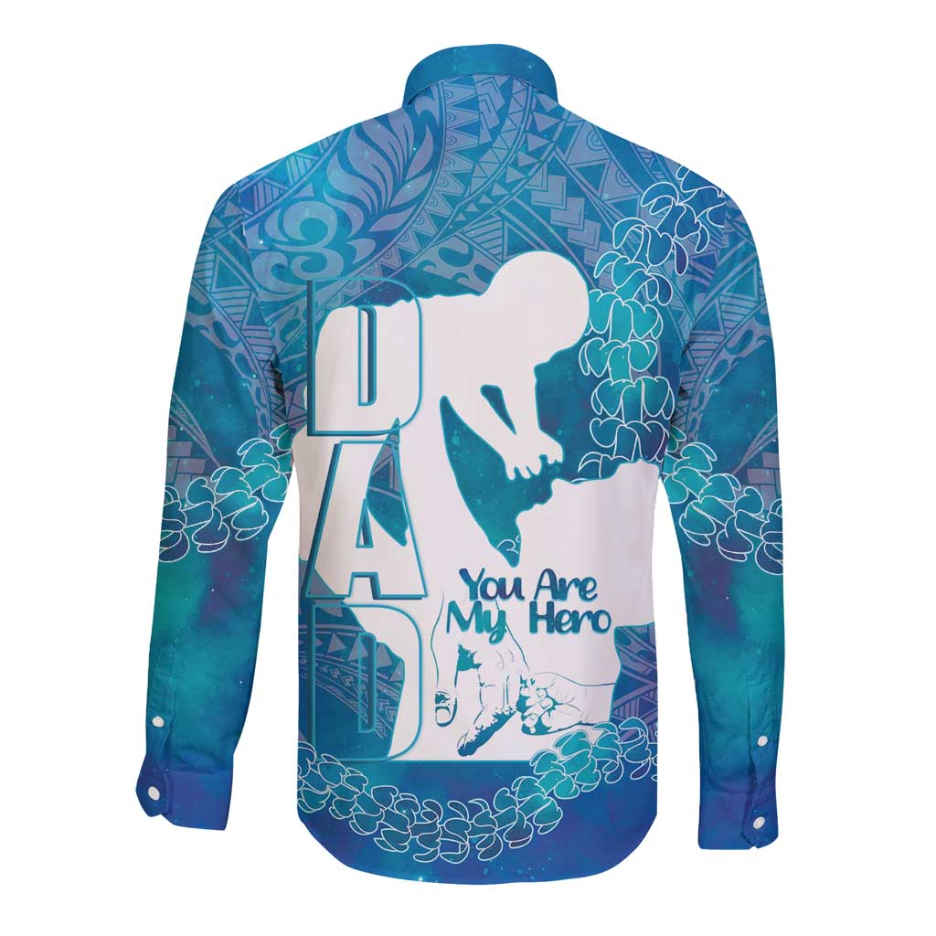Turquoise Polynesia Father's Day Long Sleeve Button Shirt Dad You Are My Hero LT14 - Polynesian Pride