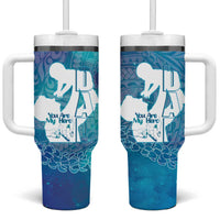 Turquoise Polynesia Father's Day Tumbler With Handle Dad You Are My Hero