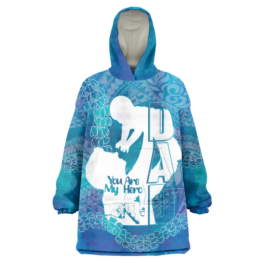 Turquoise Polynesia Father's Day Wearable Blanket Hoodie Dad You Are My Hero LT14 One Size Turquoise - Polynesian Pride