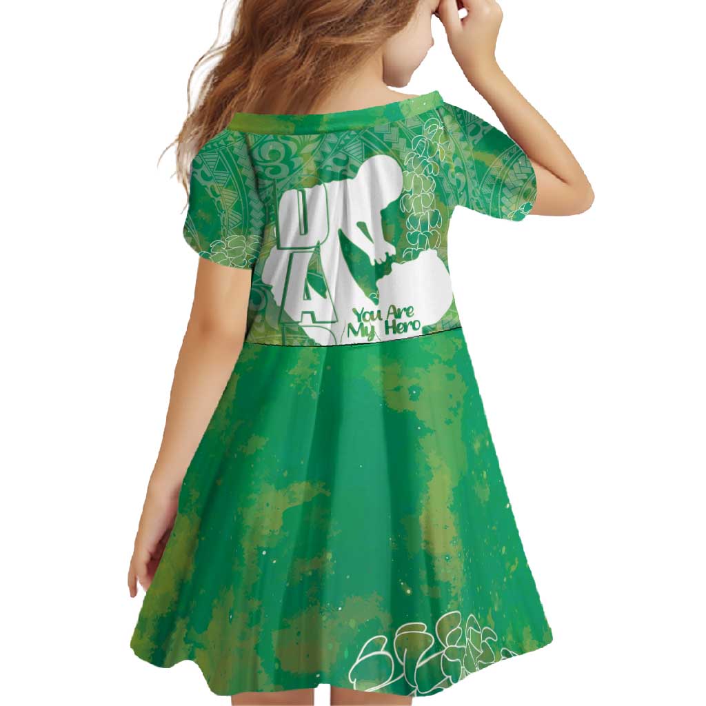 Green Polynesia Father's Day Family Matching Off Shoulder Maxi Dress and Hawaiian Shirt Dad You Are My Hero
