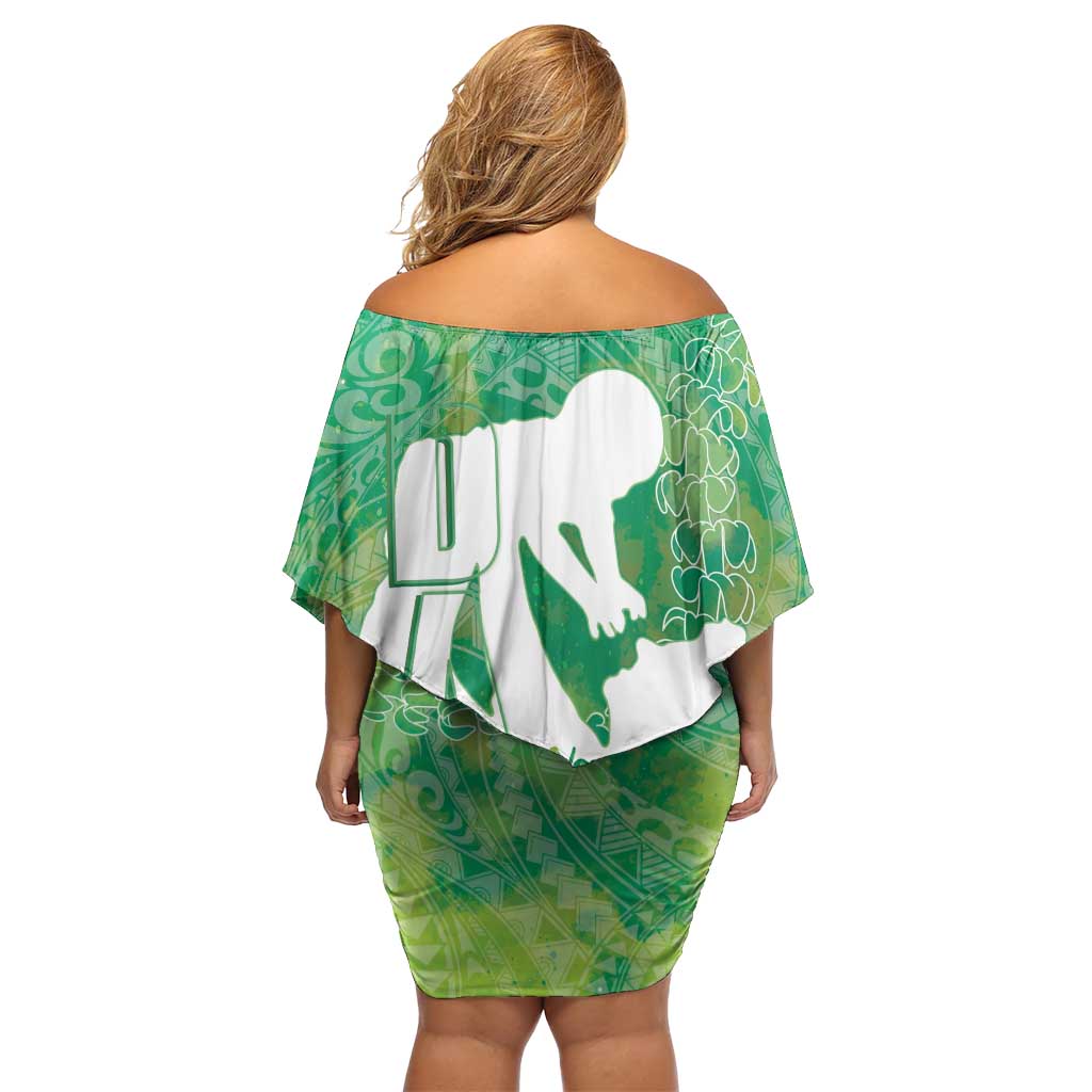Green Polynesia Father's Day Family Matching Off Shoulder Short Dress and Hawaiian Shirt Dad You Are My Hero