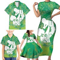 Green Polynesia Father's Day Family Matching Short Sleeve Bodycon Dress and Hawaiian Shirt Dad You Are My Hero