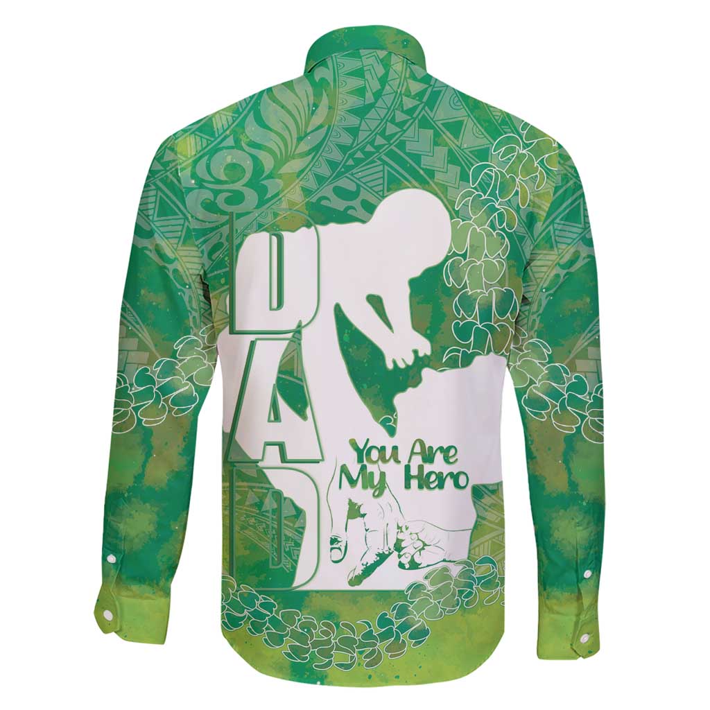 Green Polynesia Father's Day Family Matching Short Sleeve Bodycon Dress and Hawaiian Shirt Dad You Are My Hero
