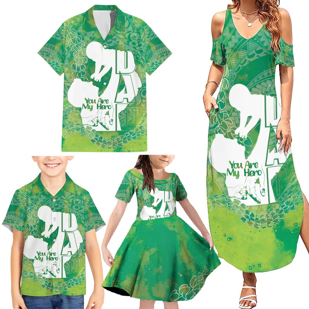 Green Polynesia Father's Day Family Matching Summer Maxi Dress and Hawaiian Shirt Dad You Are My Hero LT14 - Polynesian Pride
