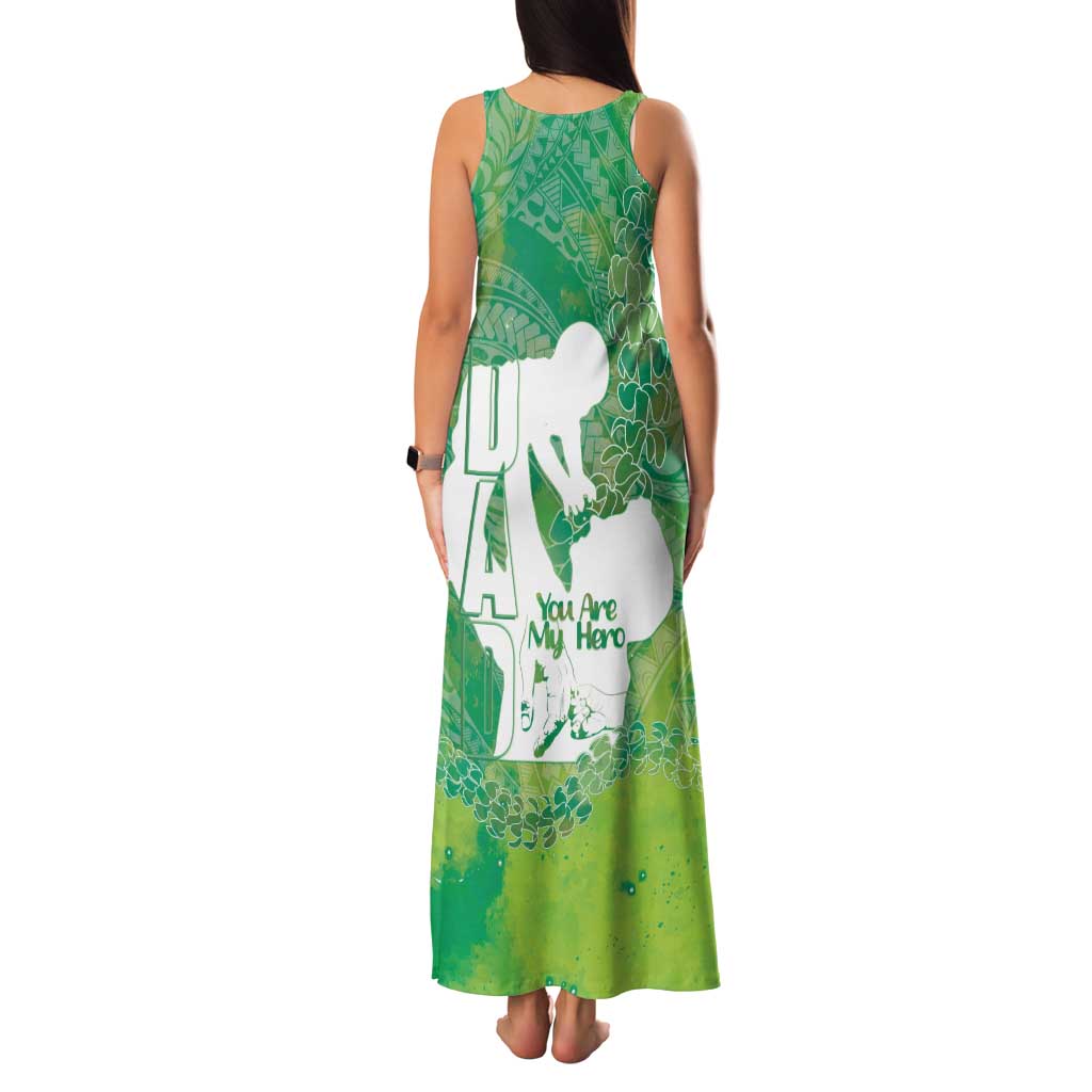 Green Polynesia Father's Day Family Matching Tank Maxi Dress and Hawaiian Shirt Dad You Are My Hero