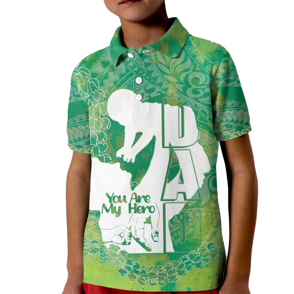 Green Polynesia Father's Day Kid Polo Shirt Dad You Are My Hero