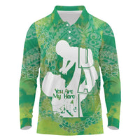 Green Polynesia Father's Day Long Sleeve Polo Shirt Dad You Are My Hero