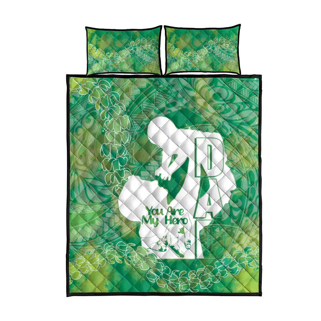 Green Polynesia Father's Day Quilt Bed Set Dad You Are My Hero