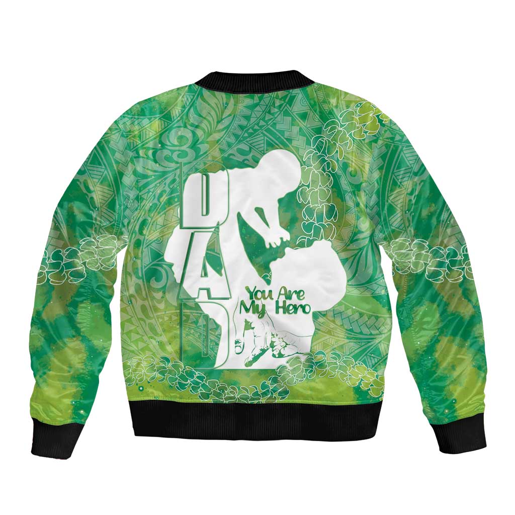 Green Polynesia Father's Day Sleeve Zip Bomber Jacket Dad You Are My Hero