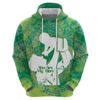 Green Polynesia Father's Day Zip Hoodie Dad You Are My Hero