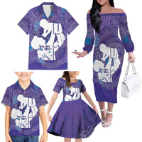 Purple Polynesia Father's Day Family Matching Off The Shoulder Long Sleeve Dress and Hawaiian Shirt Dad You Are My Hero