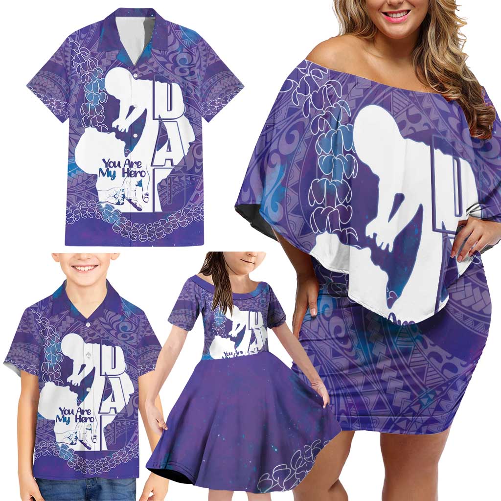Purple Polynesia Father's Day Family Matching Off Shoulder Short Dress and Hawaiian Shirt Dad You Are My Hero LT14 - Polynesian Pride
