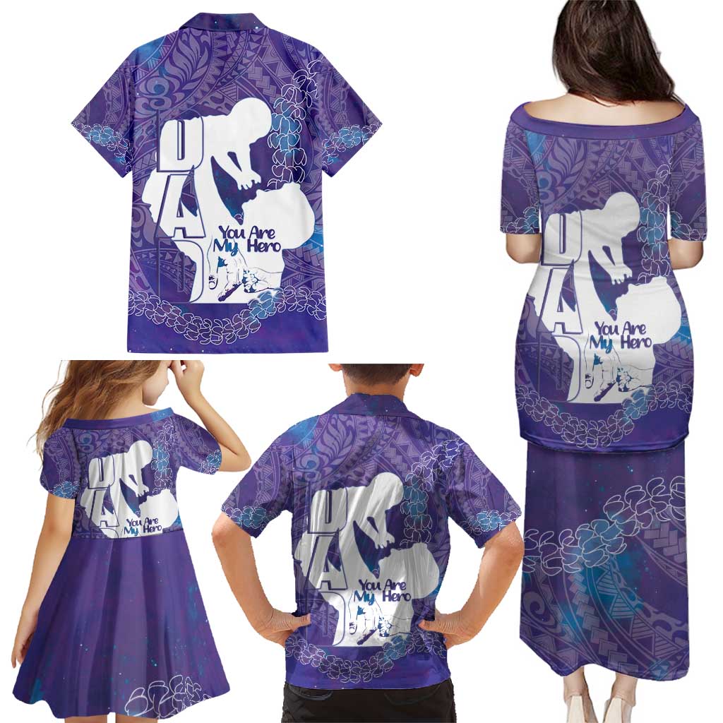 Purple Polynesia Father's Day Family Matching Puletasi and Hawaiian Shirt Dad You Are My Hero