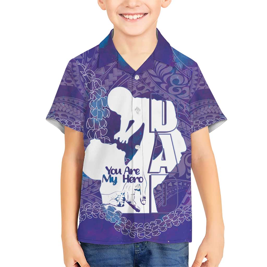 Purple Polynesia Father's Day Family Matching Short Sleeve Bodycon Dress and Hawaiian Shirt Dad You Are My Hero