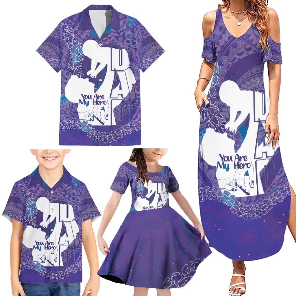 Purple Polynesia Father's Day Family Matching Summer Maxi Dress and Hawaiian Shirt Dad You Are My Hero LT14 - Polynesian Pride