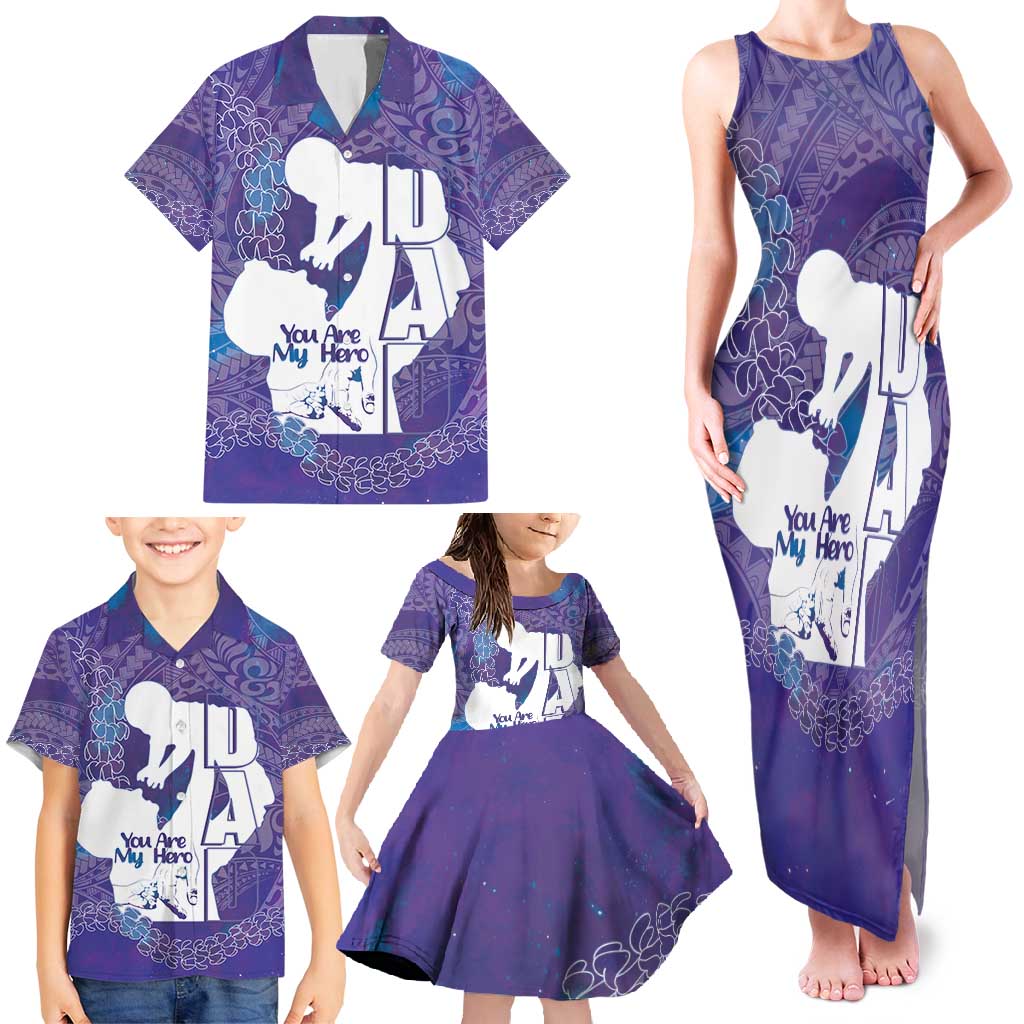 Purple Polynesia Father's Day Family Matching Tank Maxi Dress and Hawaiian Shirt Dad You Are My Hero LT14 - Polynesian Pride
