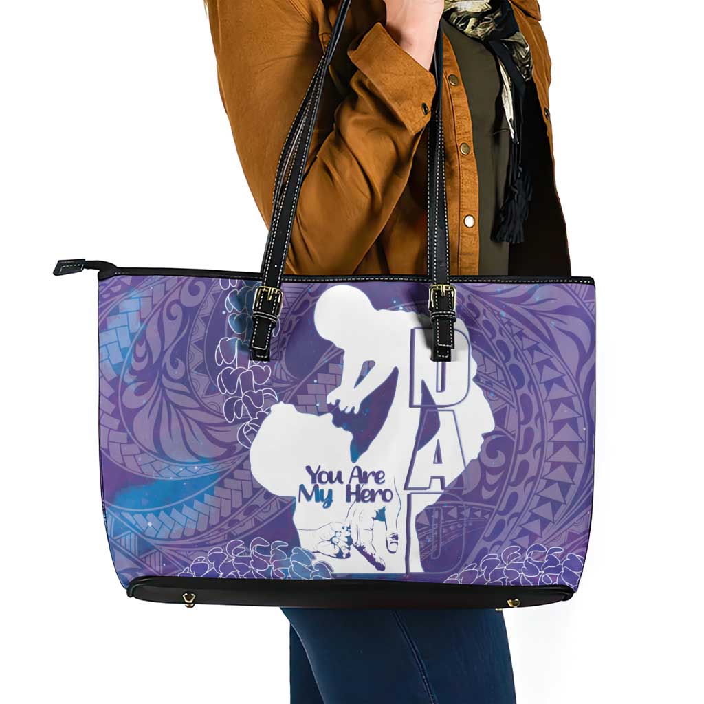Purple Polynesia Father's Day Leather Tote Bag Dad You Are My Hero