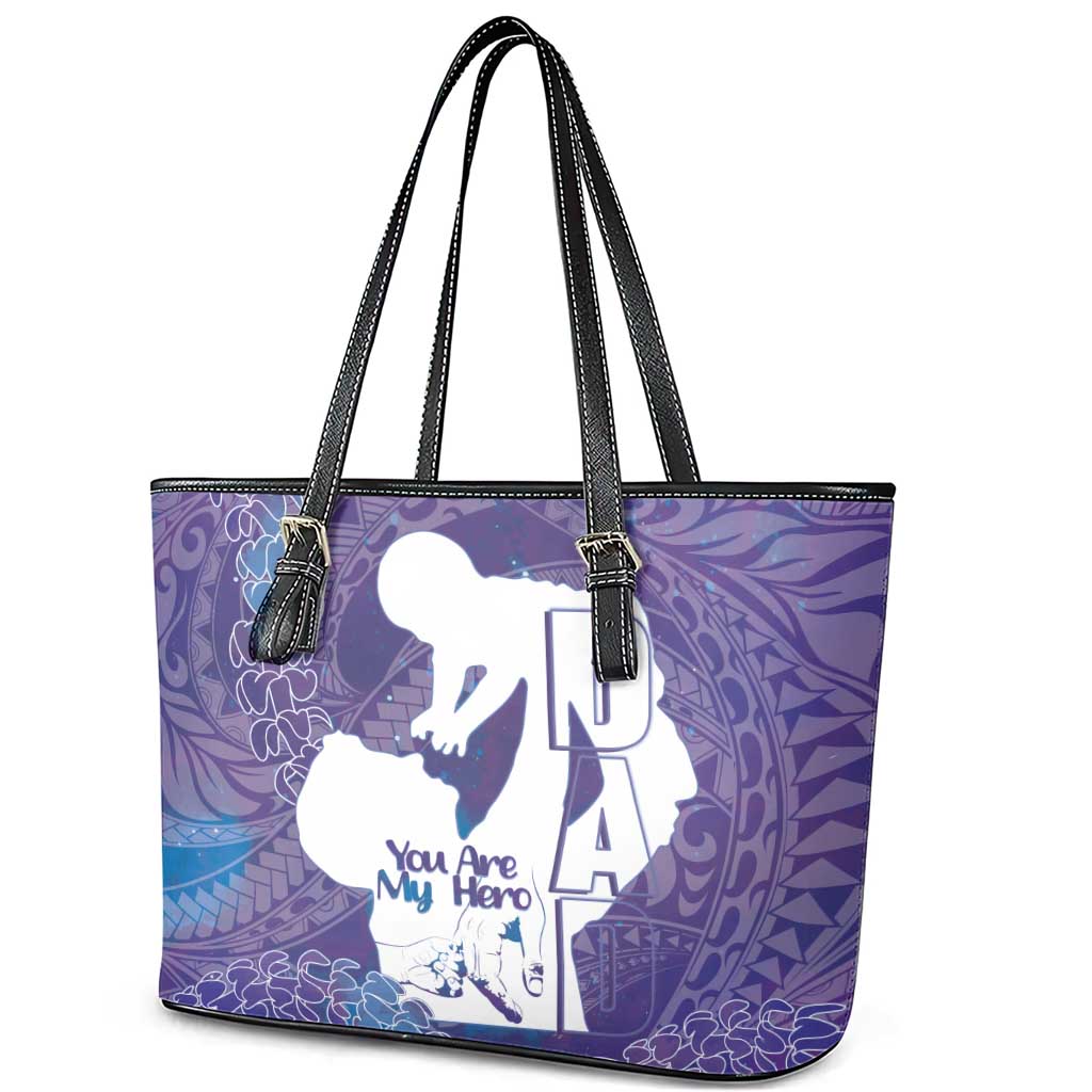Purple Polynesia Father's Day Leather Tote Bag Dad You Are My Hero