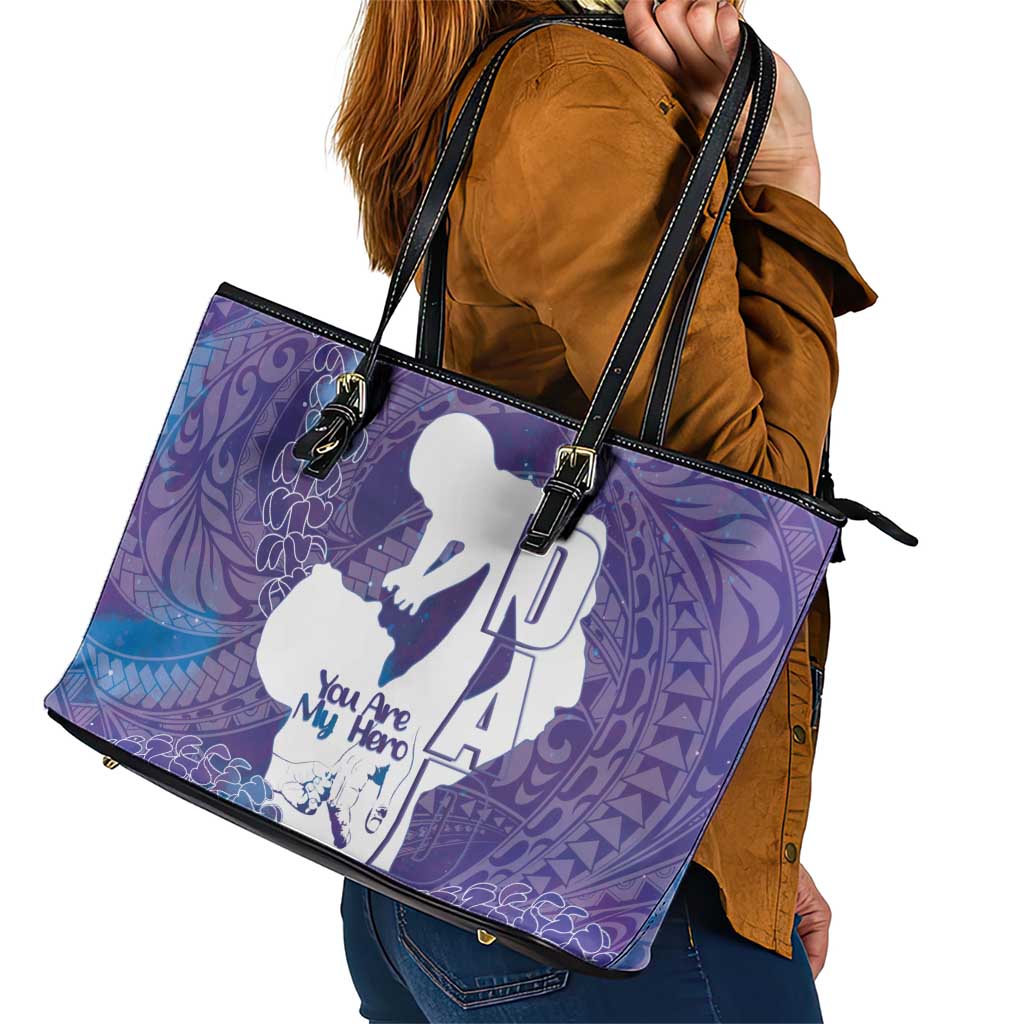 Purple Polynesia Father's Day Leather Tote Bag Dad You Are My Hero