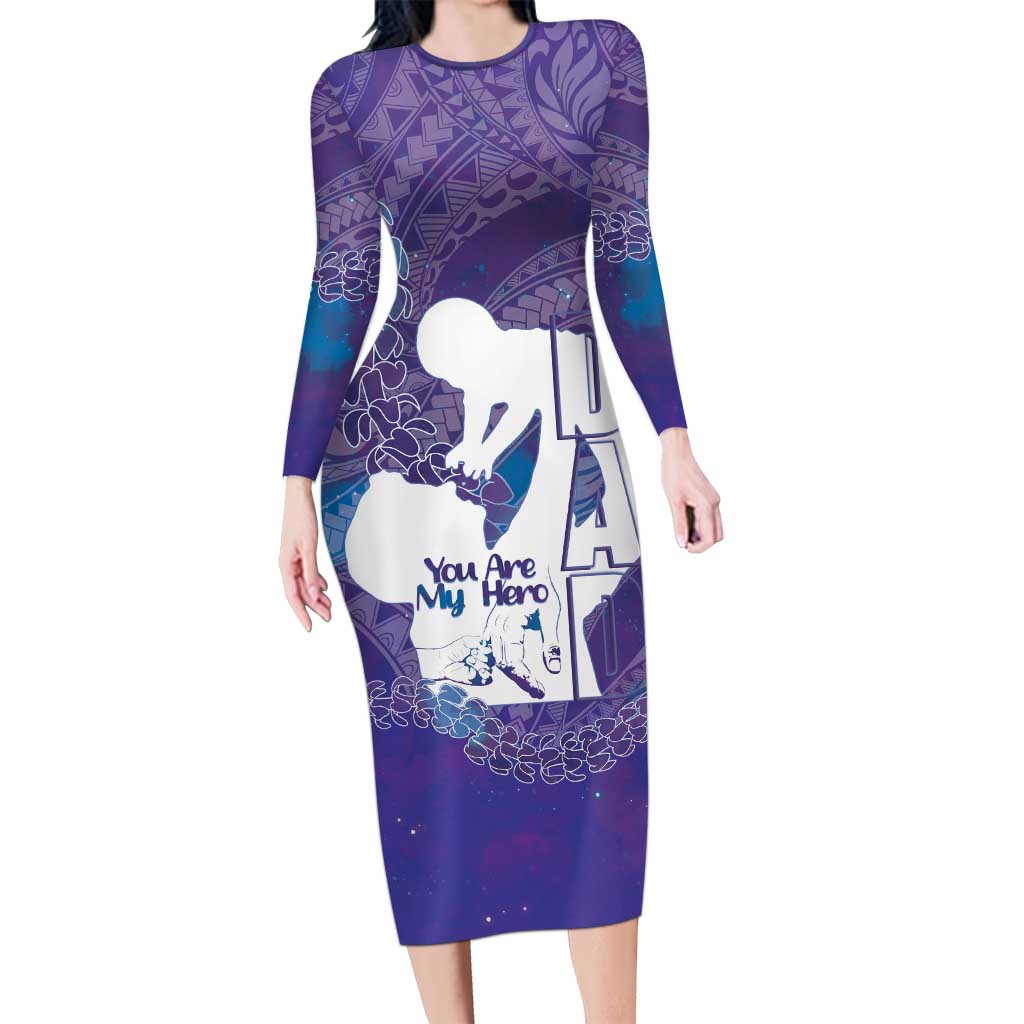 Purple Polynesia Father's Day Long Sleeve Bodycon Dress Dad You Are My Hero