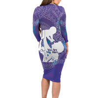 Purple Polynesia Father's Day Long Sleeve Bodycon Dress Dad You Are My Hero