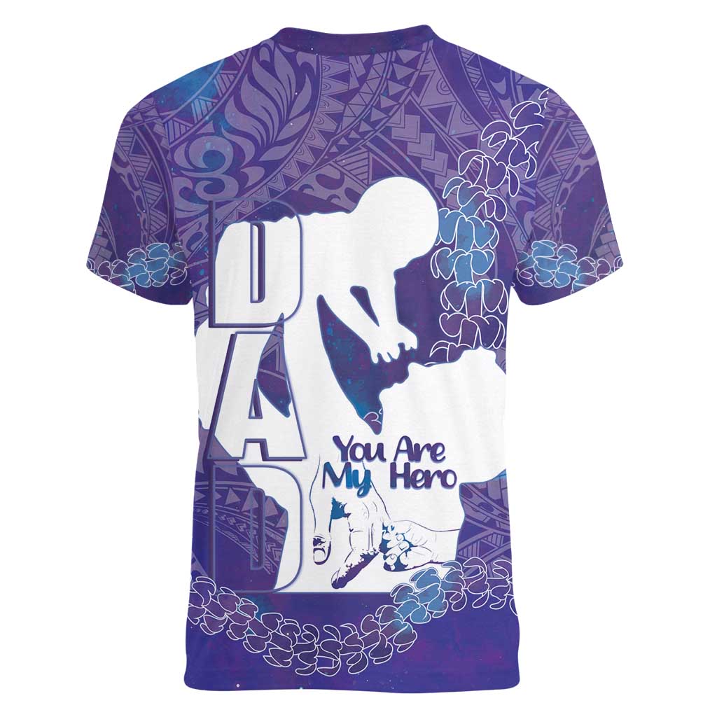 Purple Polynesia Father's Day Women V-Neck T-Shirt Dad You Are My Hero
