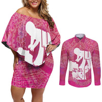 Pink Polynesia Father's Day Couples Matching Off Shoulder Short Dress and Long Sleeve Button Shirt Dad You Are My Hero LT14 Pink - Polynesian Pride