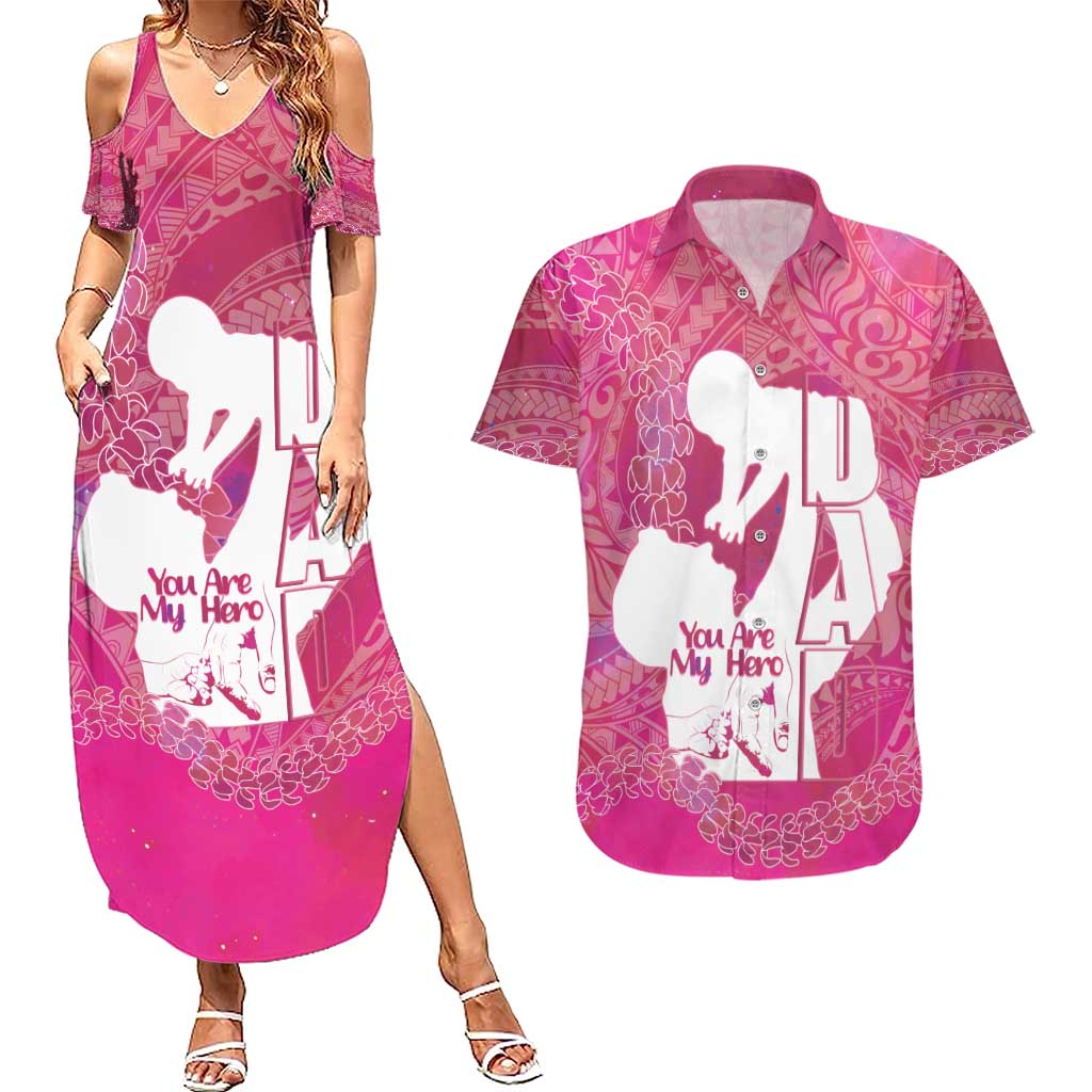 Pink Polynesia Father's Day Couples Matching Summer Maxi Dress and Hawaiian Shirt Dad You Are My Hero LT14 Pink - Polynesian Pride