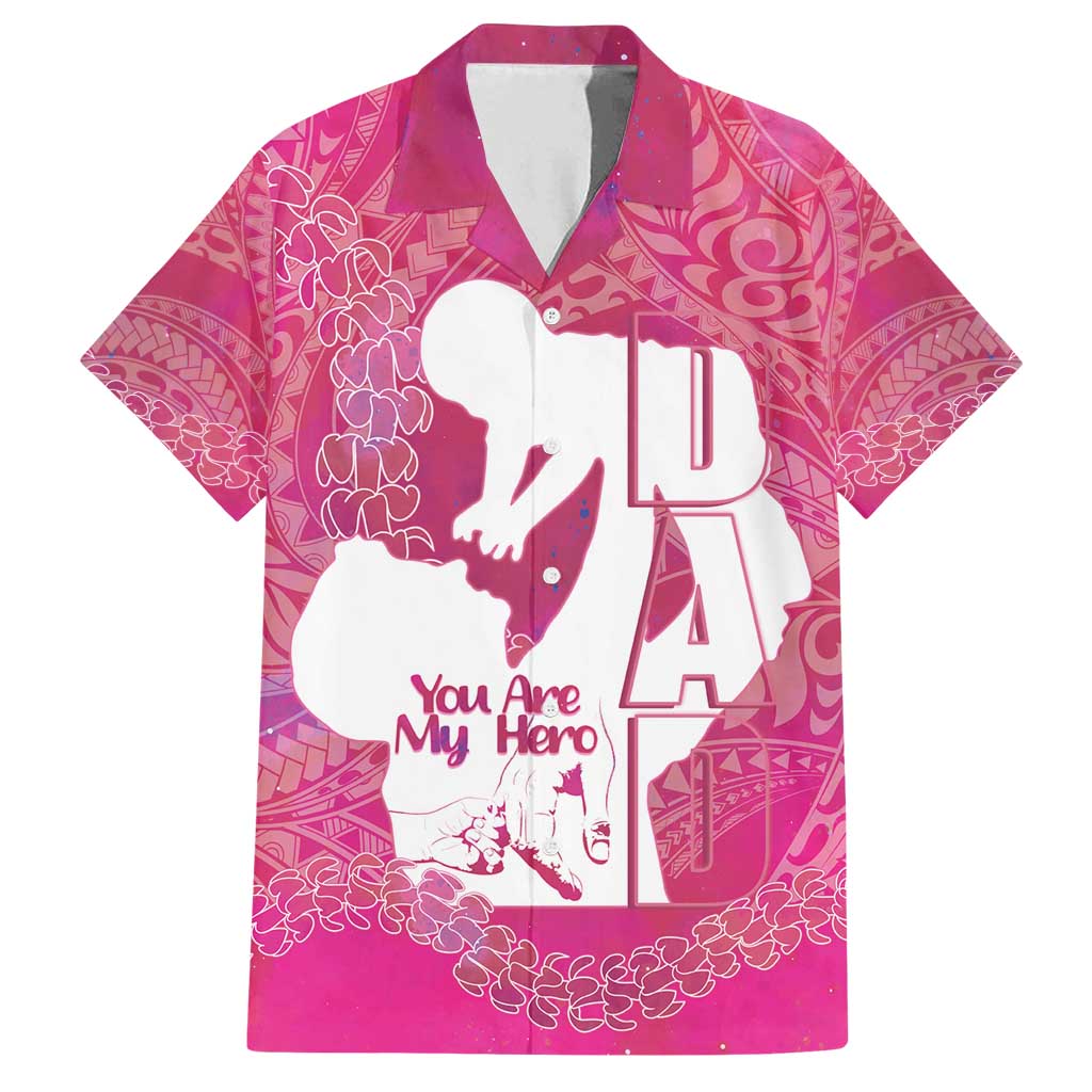 Pink Polynesia Father's Day Family Matching Off Shoulder Short Dress and Hawaiian Shirt Dad You Are My Hero
