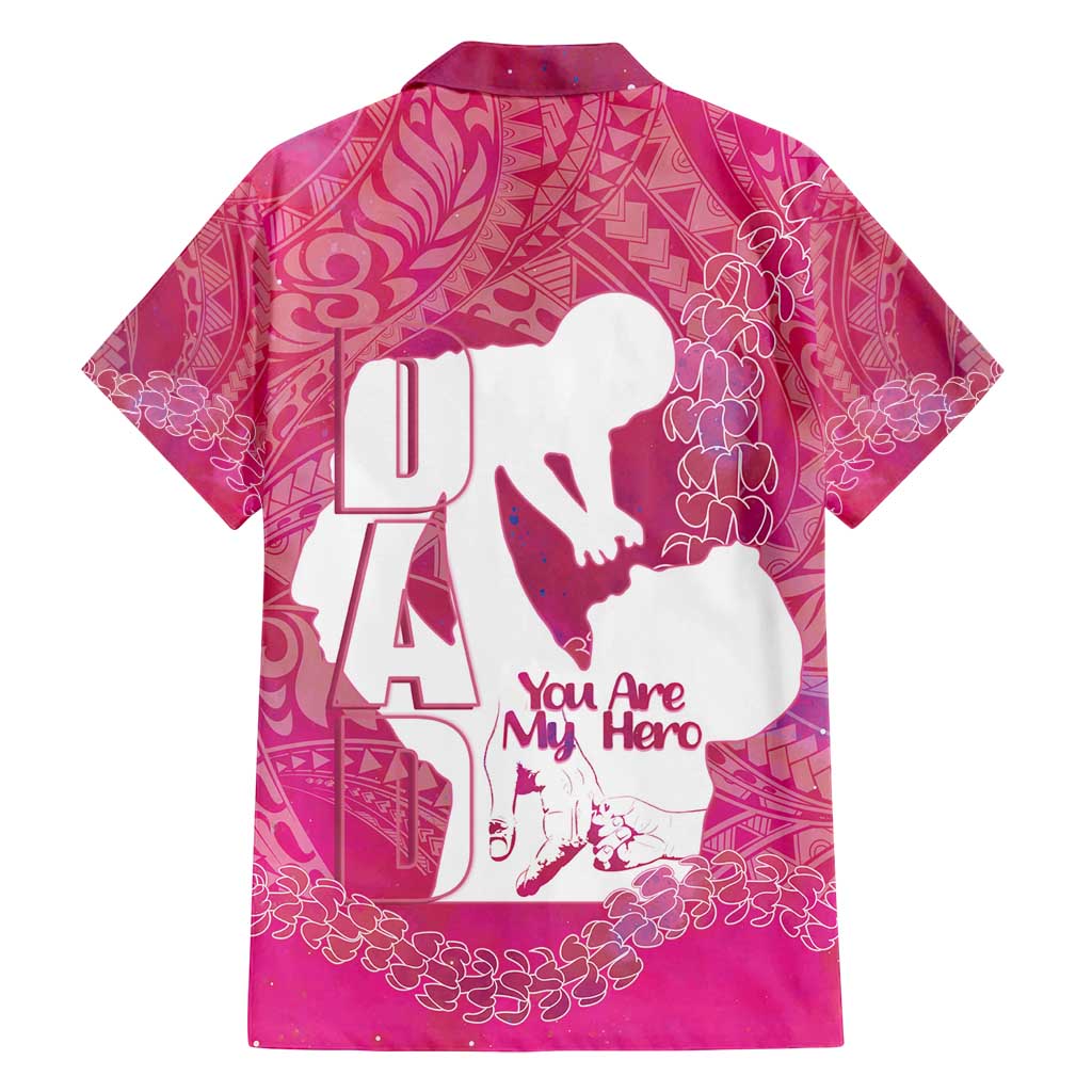 Pink Polynesia Father's Day Family Matching Off Shoulder Short Dress and Hawaiian Shirt Dad You Are My Hero