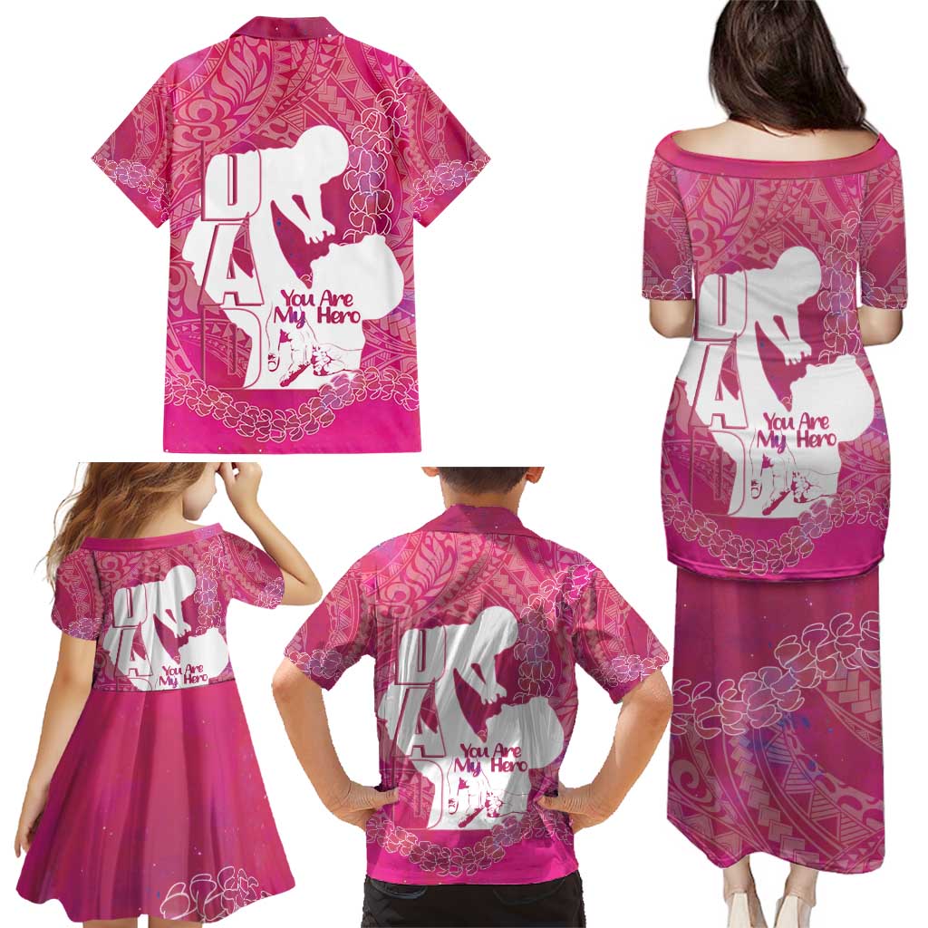 Pink Polynesia Father's Day Family Matching Puletasi and Hawaiian Shirt Dad You Are My Hero