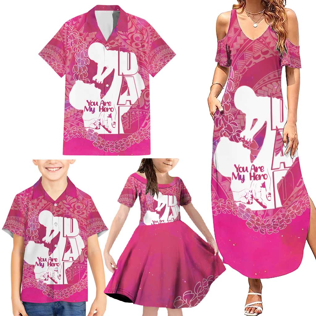Pink Polynesia Father's Day Family Matching Summer Maxi Dress and Hawaiian Shirt Dad You Are My Hero LT14 - Polynesian Pride