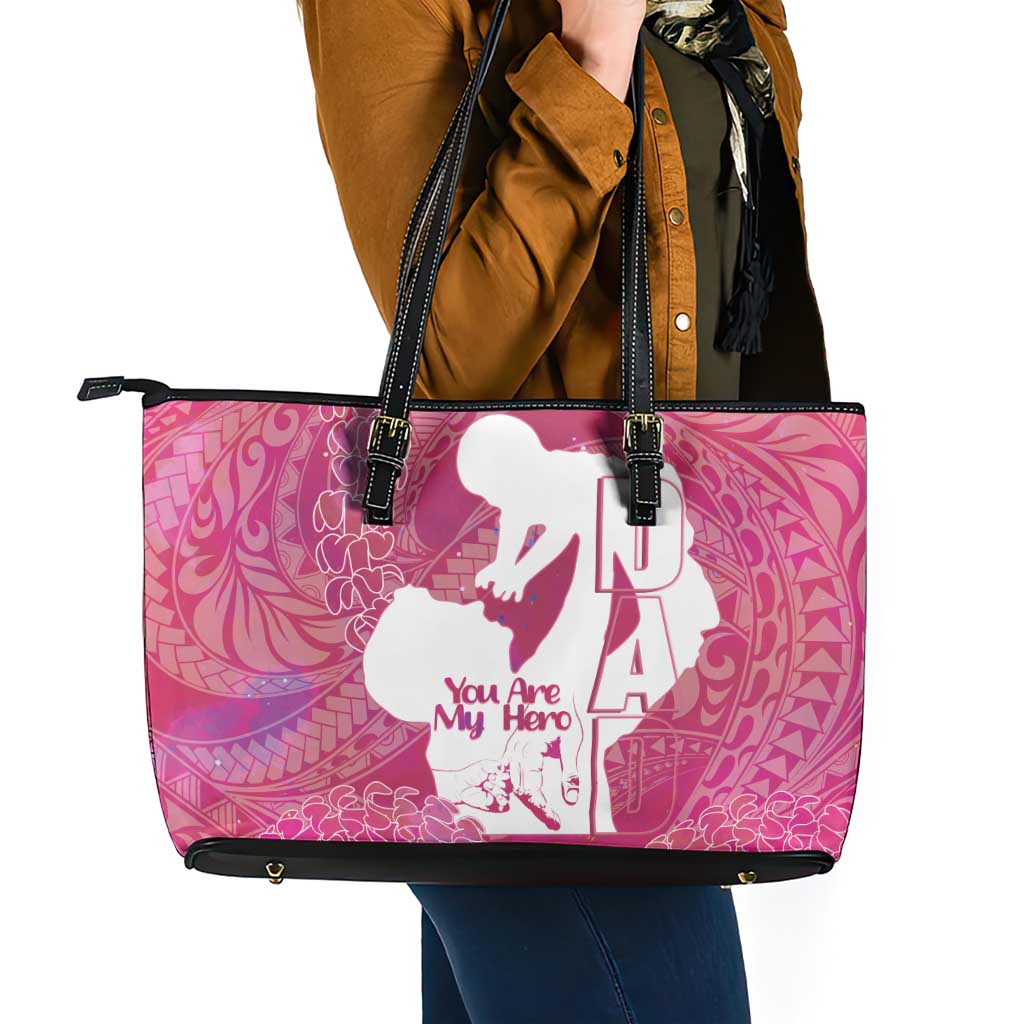 Pink Polynesia Father's Day Leather Tote Bag Dad You Are My Hero LT14 - Polynesian Pride
