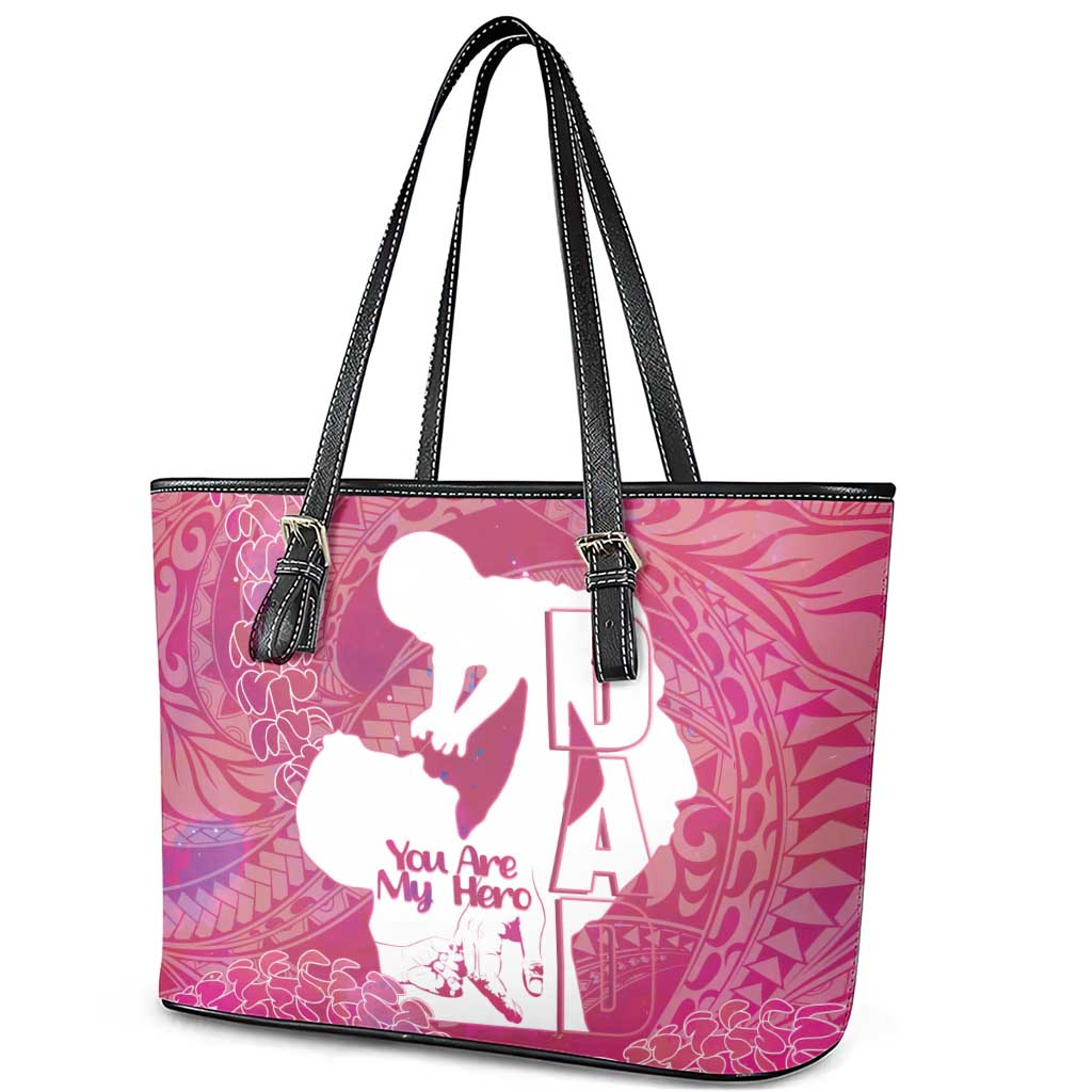 Pink Polynesia Father's Day Leather Tote Bag Dad You Are My Hero LT14 - Polynesian Pride