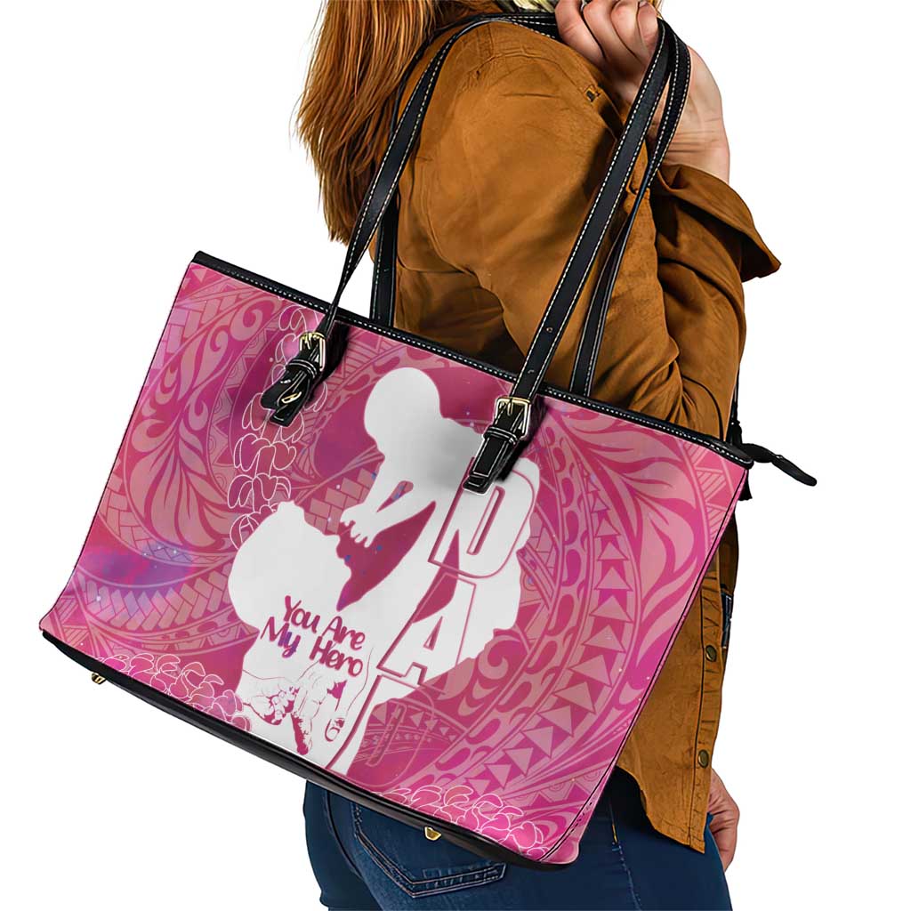 Pink Polynesia Father's Day Leather Tote Bag Dad You Are My Hero LT14 - Polynesian Pride