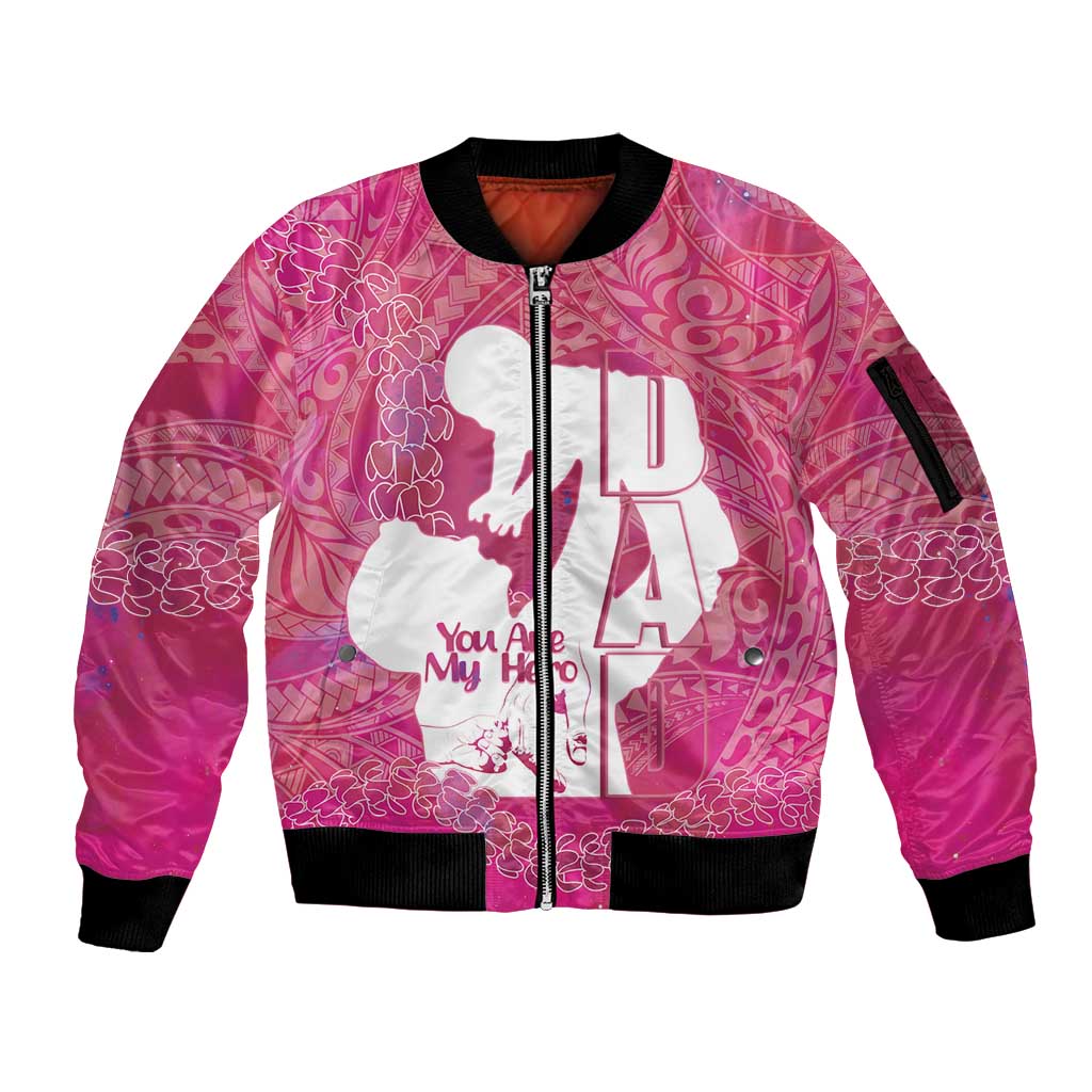 Pink Polynesia Father's Day Sleeve Zip Bomber Jacket Dad You Are My Hero
