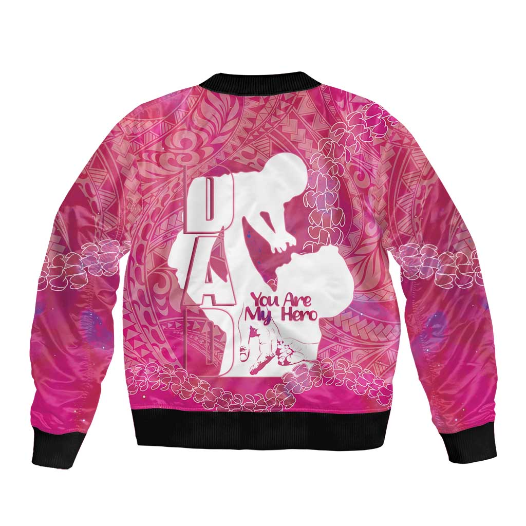 Pink Polynesia Father's Day Sleeve Zip Bomber Jacket Dad You Are My Hero