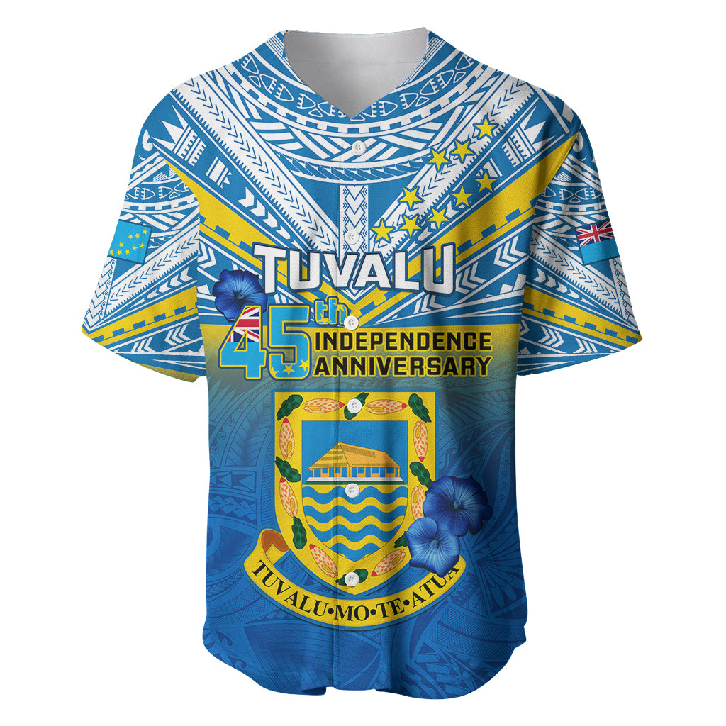 Personalised Tuvalu Independence Day Baseball Jersey Tuvaluan Proud 45th Anniversary Polynesian Pattern LT14 Blue - Polynesian Pride