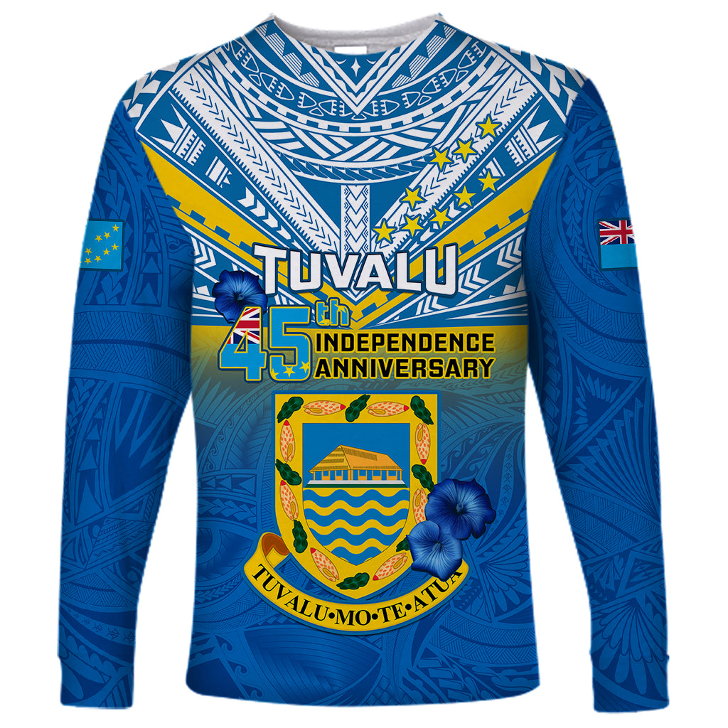 Personalised Tuvalu Independence Day Long Sleeve Shirt Tuvaluan Proud 45th Anniversary Polynesian Pattern LT14 Unisex Blue - Polynesian Pride